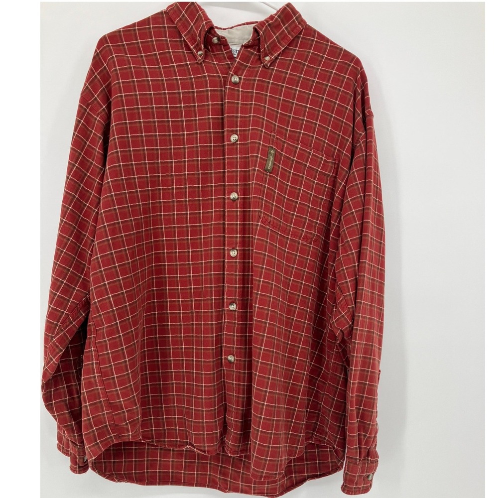 Eddie Bauer Mens Corduroy Shirt XL Regular Burgundy Red Long Sleeve Button Down